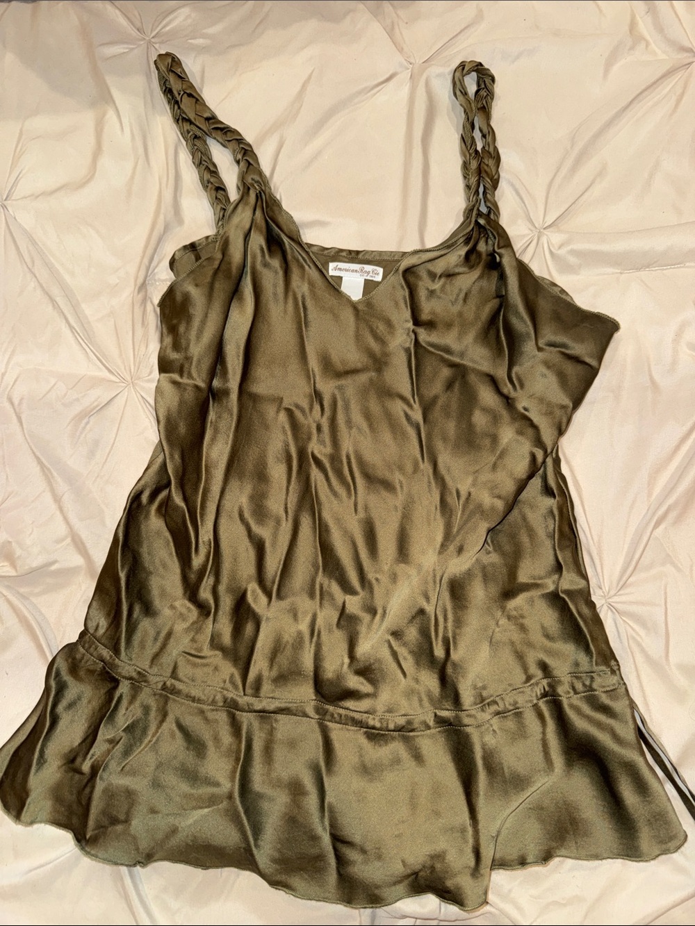 American Rag Olive Green Satin Braided-Strap Tank